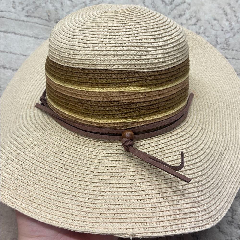 Hat Stuff Wide Brim Straw Hat with Brown Band - Picture 2 of 5